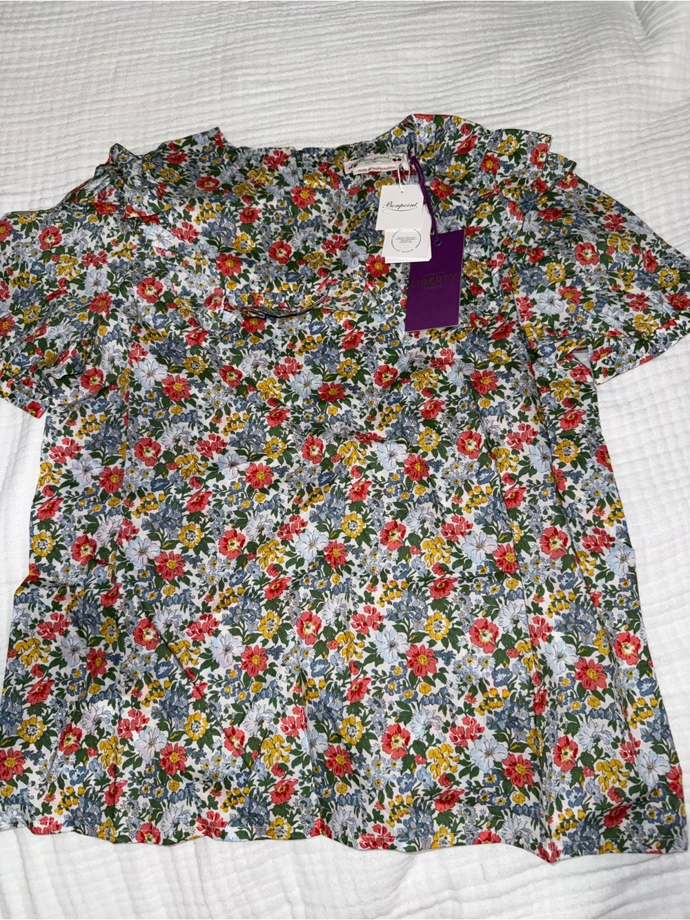 Bonpoint Floral Ruffle-Trim Blouse in Red, Yellow, Green, Blue